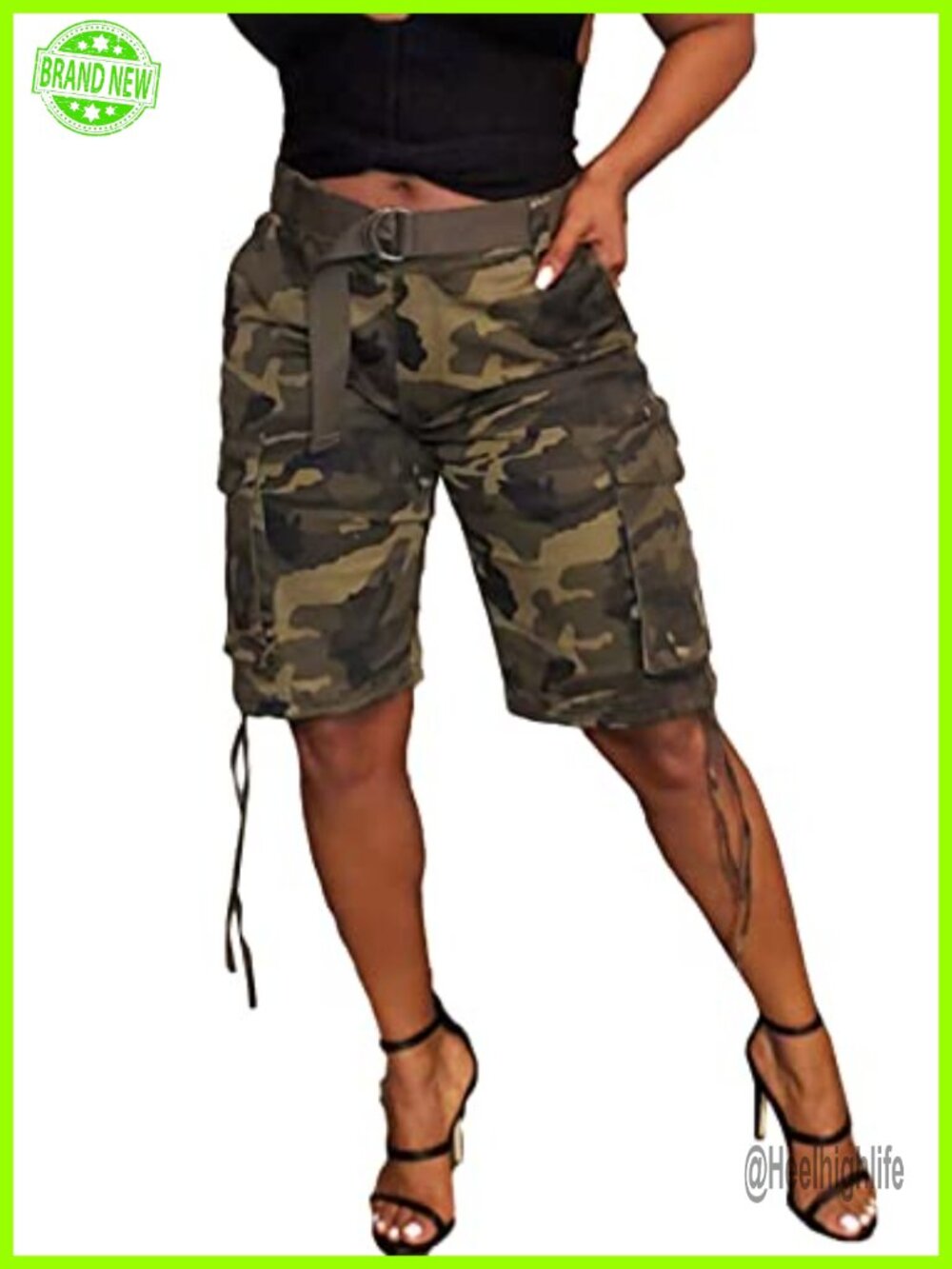 Cargo Shorts High Rise Camo Bermuda Outdoor Hiking Casual Summer